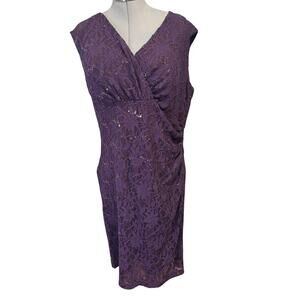 Lauren Ralph Lauren Women’s  Purple  Lace Sequin Stretch Sheath Dress Plus 18w